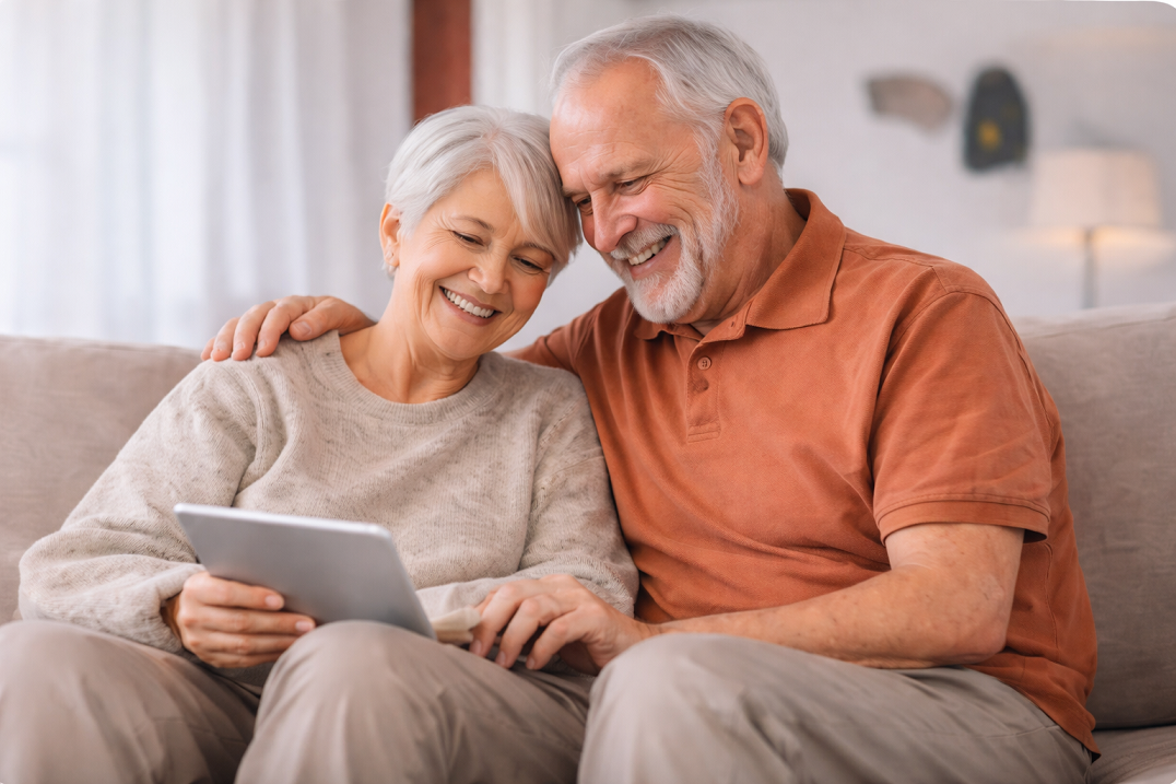 Happy seniors using tablet